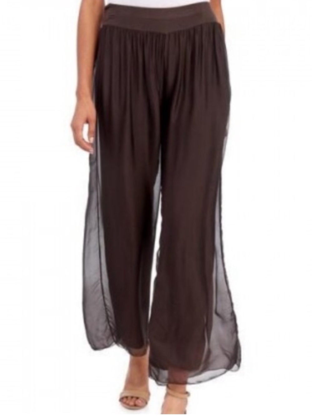 NEW Belle France Silk Brown Layer Harem Pants Made in Italy L